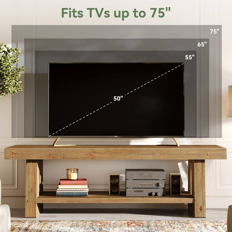 63-Inch Solid Wood TV Stand, 2-Tier Farmhouse Entertainment Center