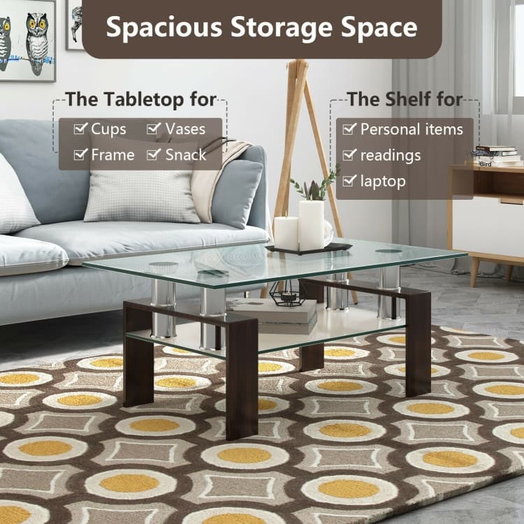 Rectangle Glass Table with Metal Legs for Living Room - 39" x 23.5" x 17.5"