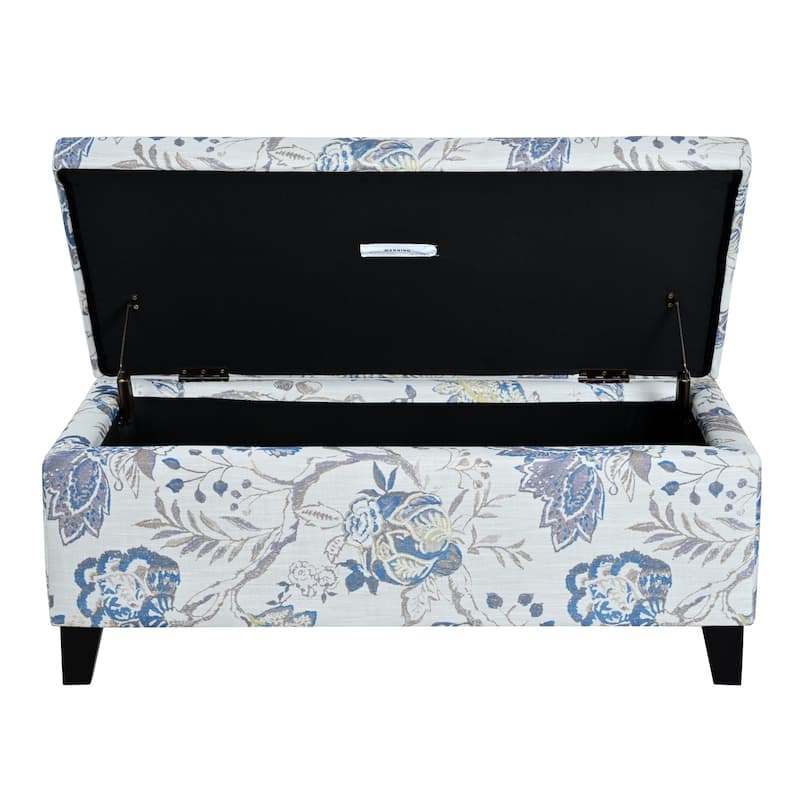 Storage Ottoman with Floral Patterned Fabric and Soft-Close Hinges, Multi-Functional Footrest & Seat