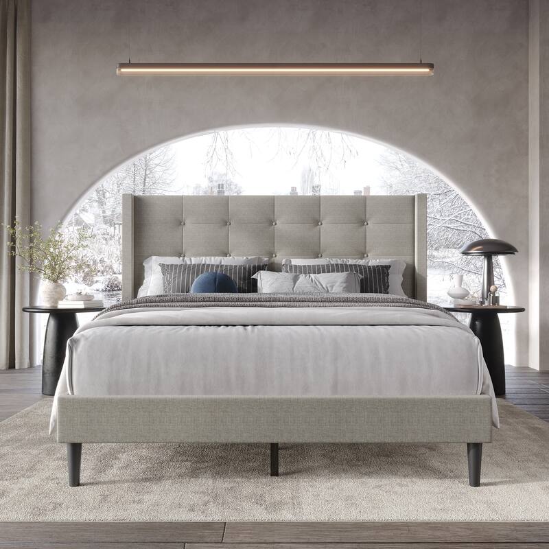 CraftPorch Elegance Wingback Upholstered Linen Bed