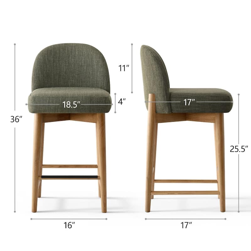 Upholstered Counter Stool With Solid Wood Legs (Set of 2)