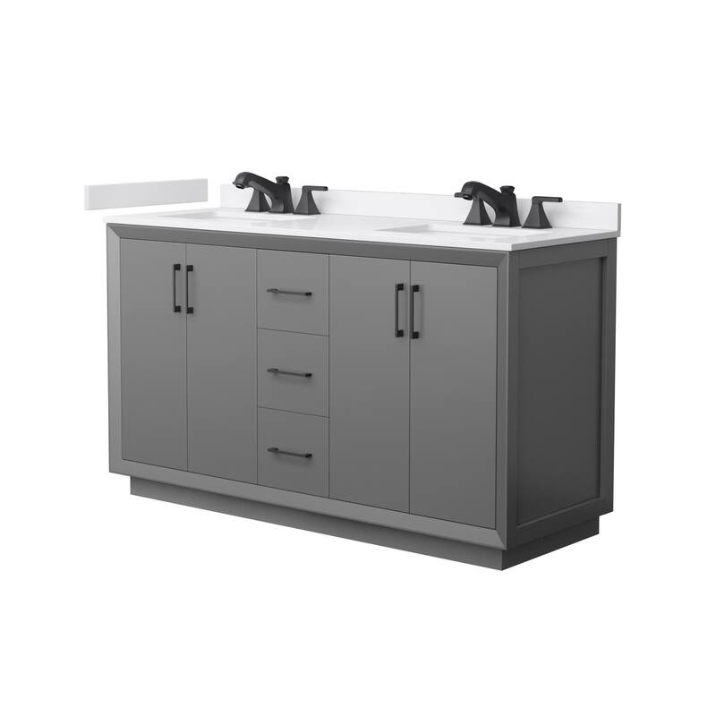 Wyndham Collection WCF4141-60D-VCA-US3MXX Strada 60" Free Standing - Dark Gray / White Cultured Marble Top / Matte