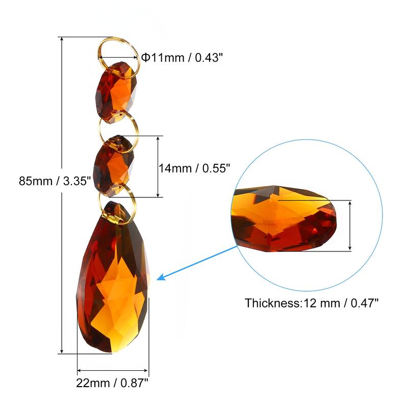 5Pcs 38mm Clear Crystal Teardrop w 14mm Octagonal Bead for Chandeliers - Brown