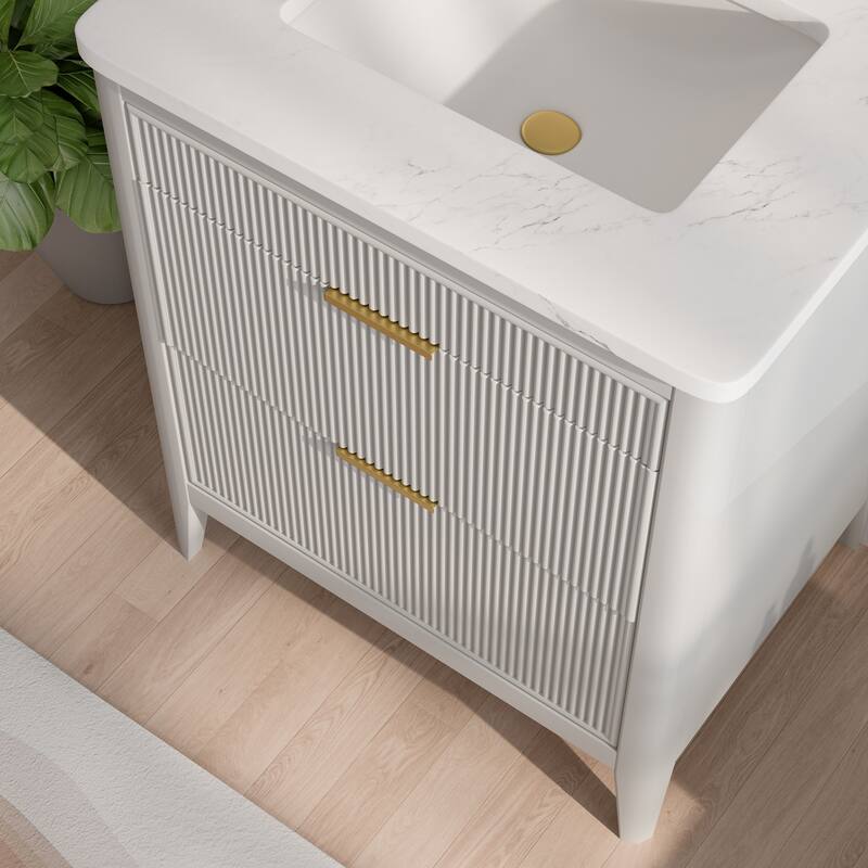 Modland 30" Freestanding Bathroom Vanity with Carrara Marble Top - Soft-Close Drawers,Green / Grey - 30 inch