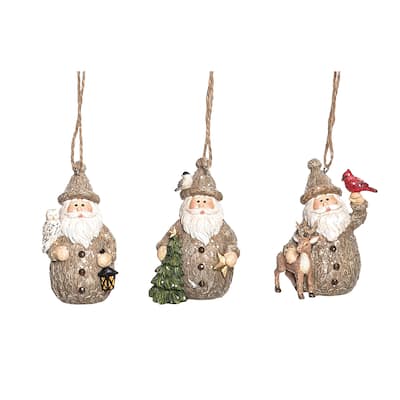 Transpac Resin Rustic Santa Ornament Set of 3 Christmas Home Decorations