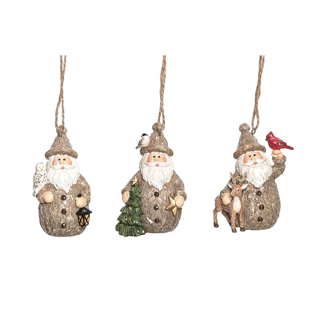 Transpac Resin Rustic Santa Ornament Set of 3 Christmas Home Decorations