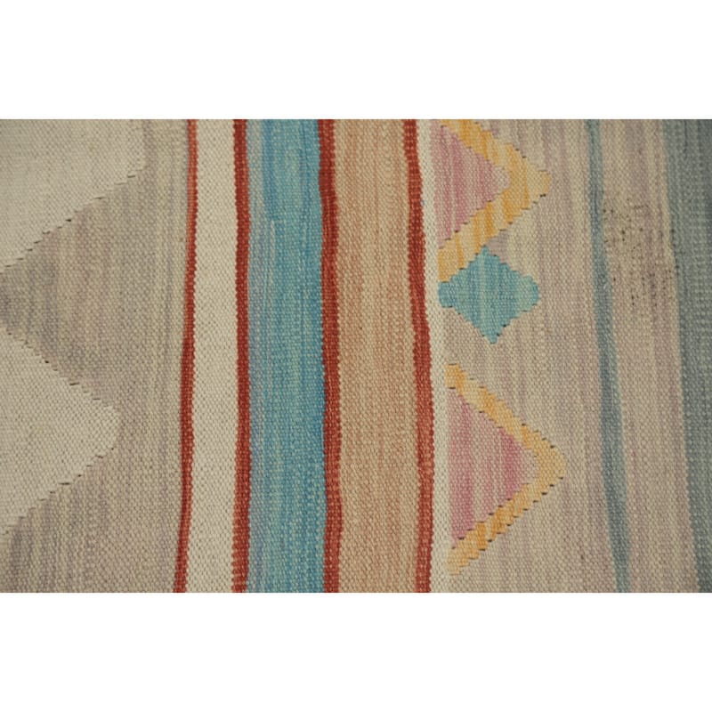 Hand Woven Oriental 100% Wool Carpet Southwestern Tribal Beige & Ivories Kilim Area Rug - 9' 11'' X 6' 7''