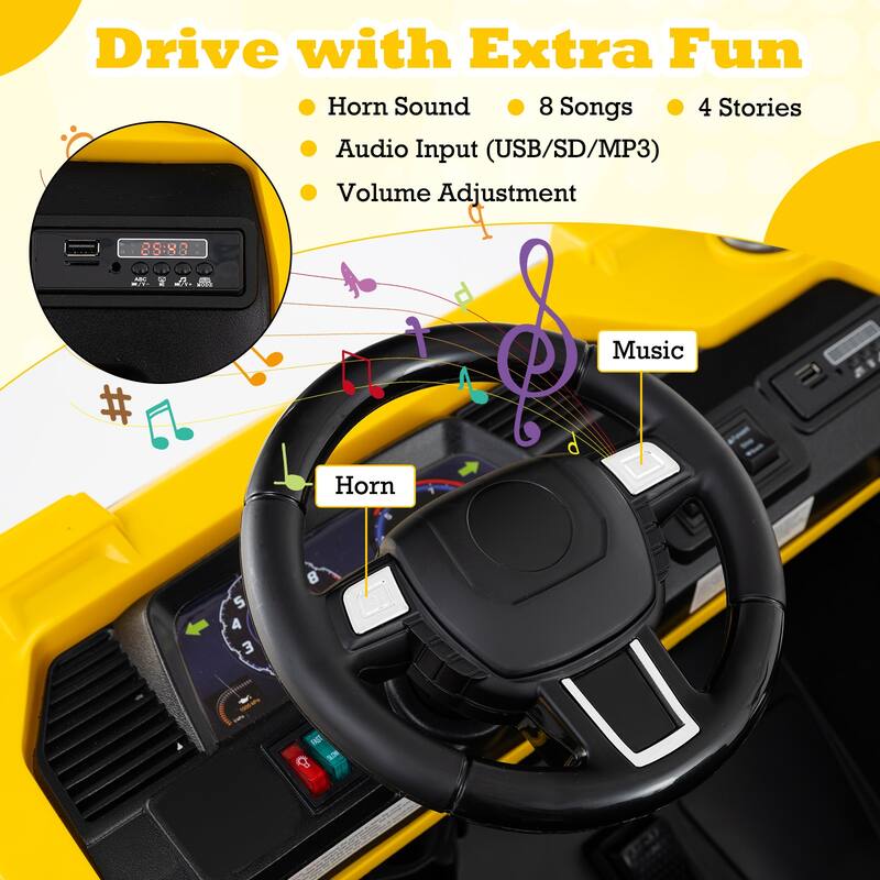 2-Seater Kids Ride-On Excavator Truck with Remote Control LED Lights, Music and Safe Design - 62" x 30.5" x 30.5" (L x W x H)