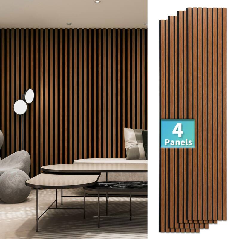 4 Panels 93"x12" MDF Slat 3D Wall Paneling Cover 31 Sq.Ft. - N/A - Walnut