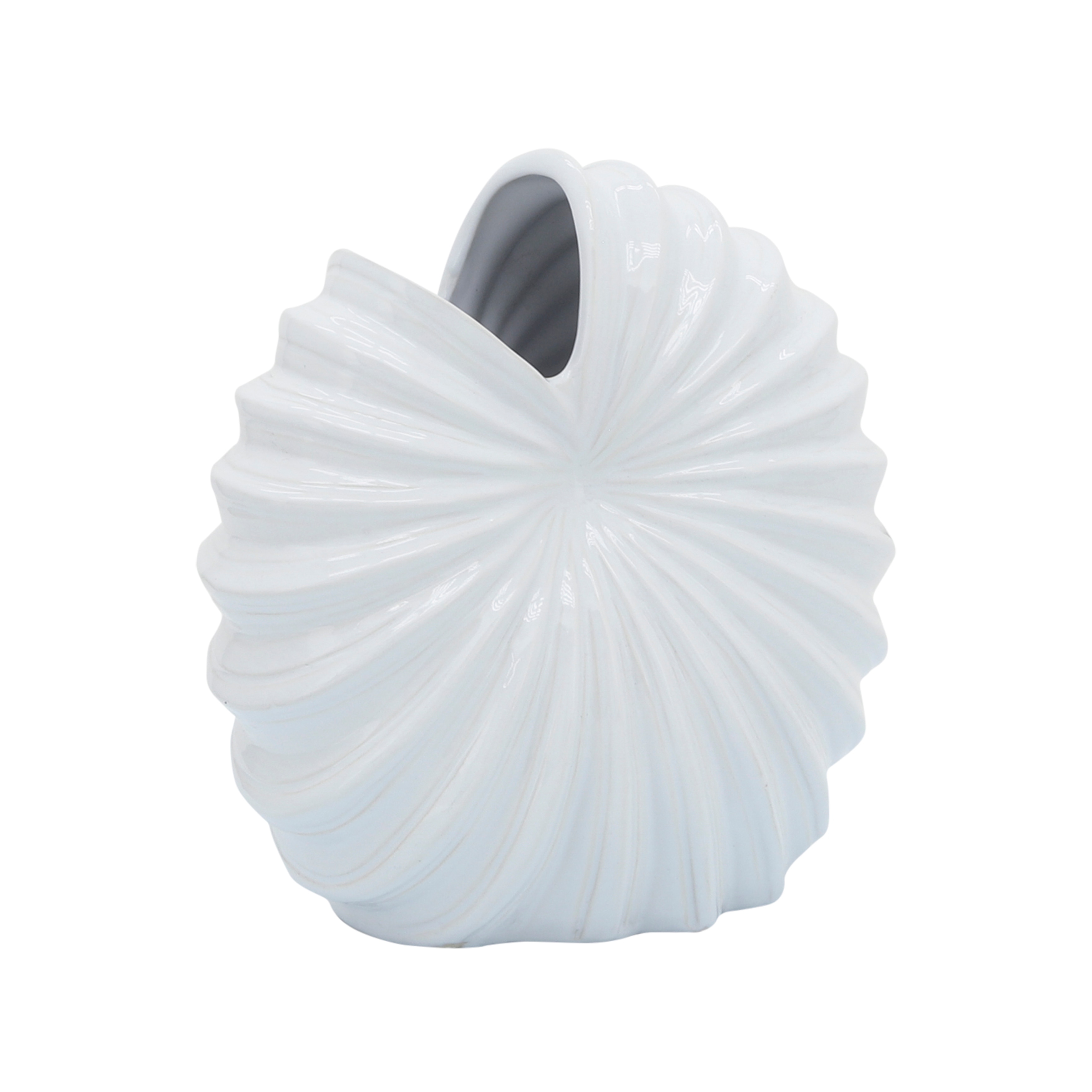 Sagebrook Home Ceramic Shell Vase, White Finish,Coastal Nautical