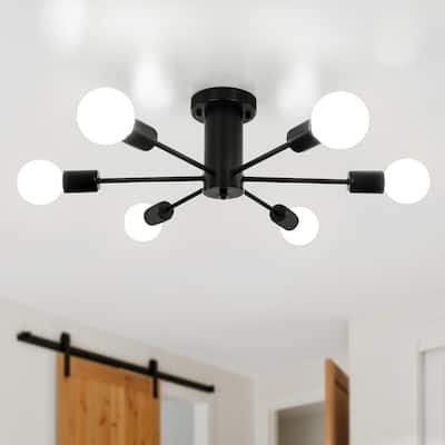 6-Light Modern Industrial Sputnik Semi-Flush Mount Ceiling Light - N/A