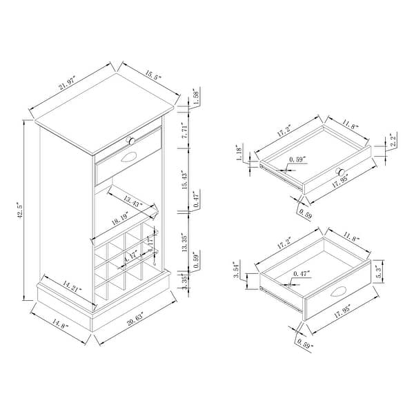 Wine Cabinet with Metal Glass Holder and Wood Lattice Rack - 22" in Width