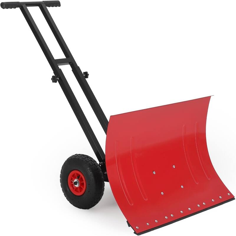 29x20 In Heavy Duty Rolling Snow Shovel With Wheels Double Armrests - 29x20 In - Red
