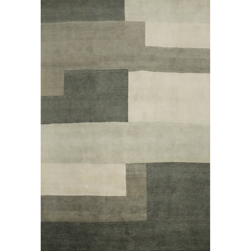 Hand Knotted Oriental 100% Wool Carpet Modern Geometric Green Gabbeh Area Rug - 9' 11'' X 8' 3''