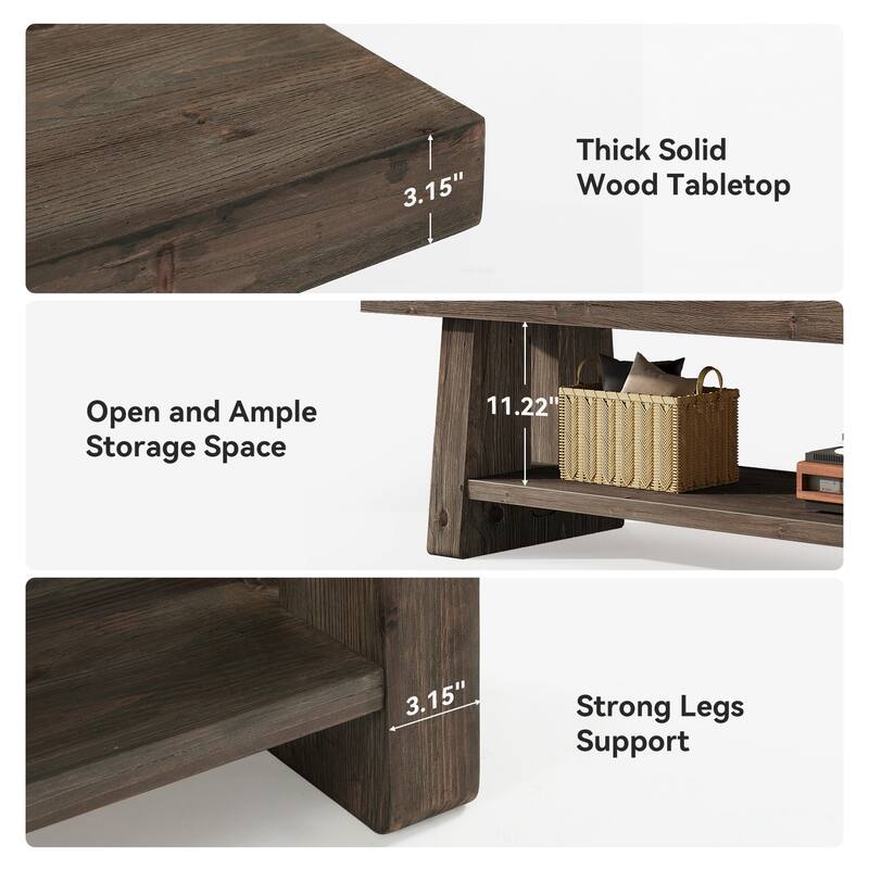 2-Tier Solid Wood TV Stand with Storage Shelves, Entertainment Center Television Console for 75-Inch TVs Living Room Bedroom