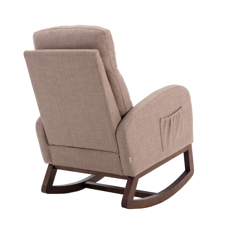 Camel Modern 27" Upholstered Rocking Chair with Wood Legs and Side Pocket