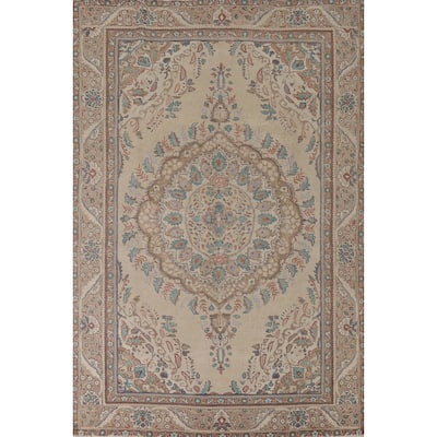 Distressed Tabriz Vintage Persian Rug Handmade Bedroom Wool Carpet - 6'8" x 9'9"