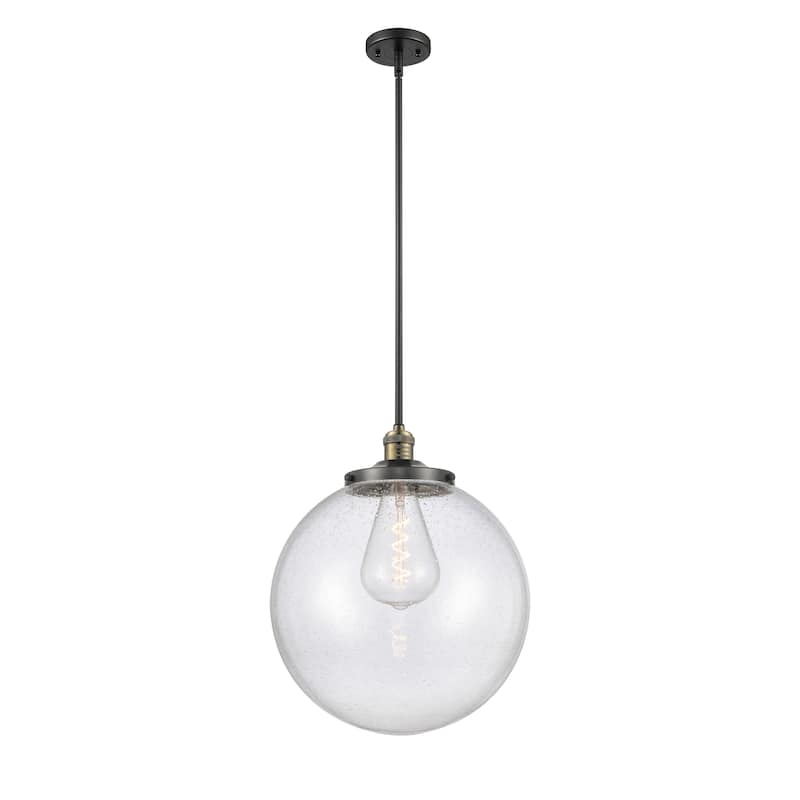 Innovations Lighting Franklin Restoration Beacon - 1 Light 16" Stem Hung Pendant - Black Antique Brass/Seedy