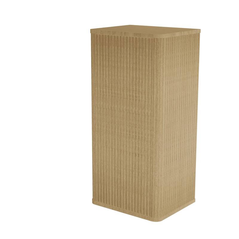 Wall-Mounted Floating Side Cabinet with Chic Striped Textures, Safe Curvy Design, Push-Open Door and Inside Shelves