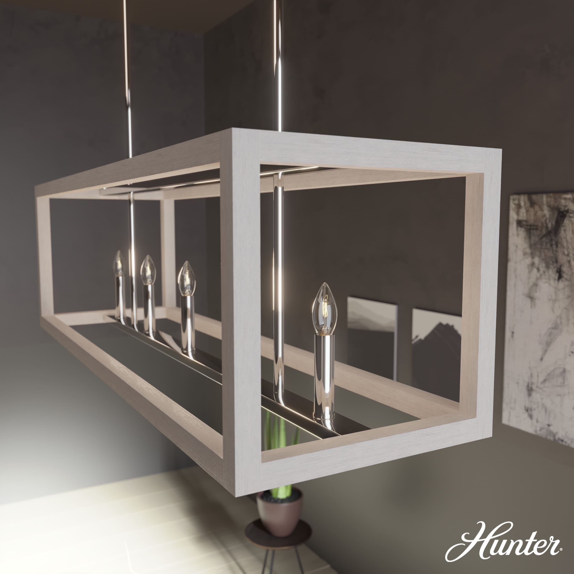 Hunter Squire Manor Linear Chandelier - Island, Dining Room - Candle, Caged - Modern Farmhouse, Transitional