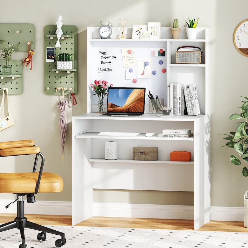 Computer Desk with Hutch and Magnetic Whiteboard for Home Office