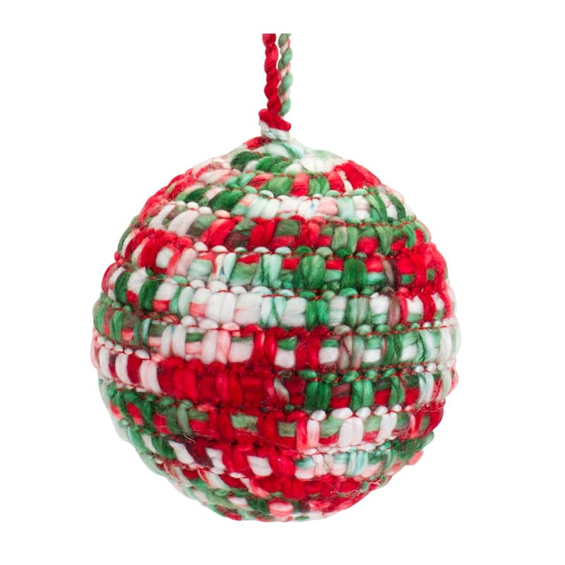 4ct Multicolor Knitted Christmas Ball Ornaments 3.75" (95mm)