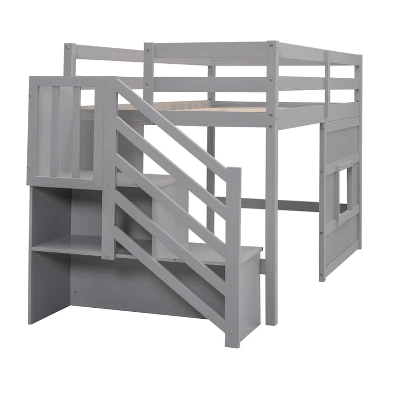 Loft Bed with Storage Staircase and Window