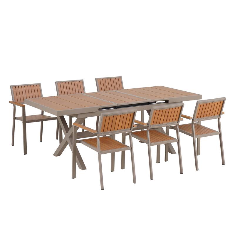 7-Piece Outdoor Extendable Dining Set with Extendable Table and 6 Armrest Chair