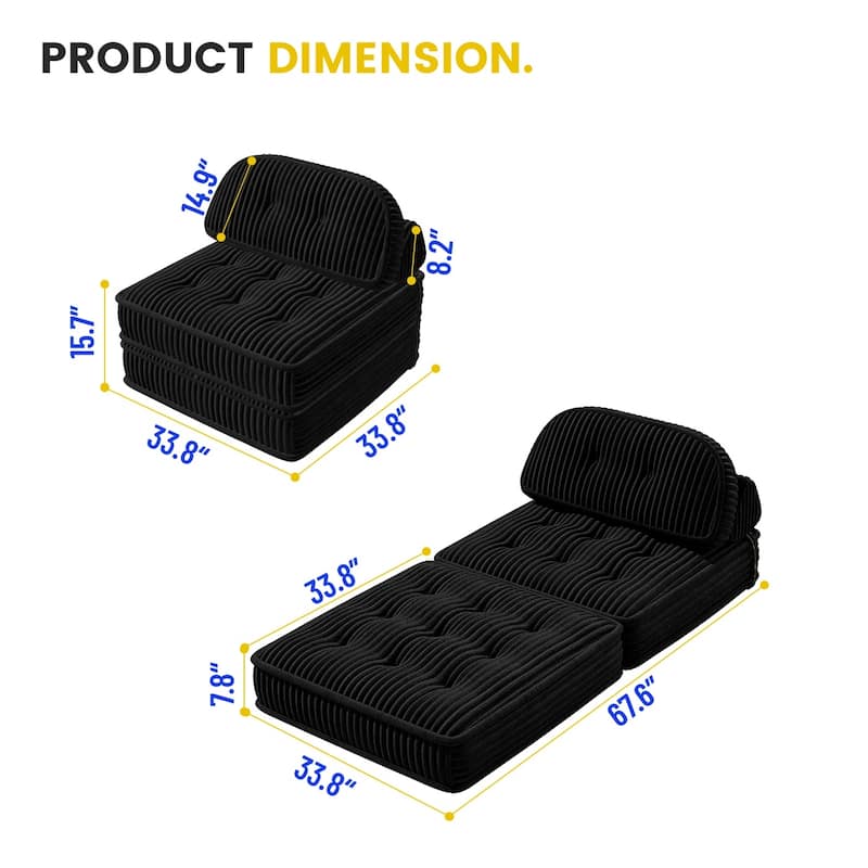 Folding Sofa Bed, Convertible Sleeper Chair with Pillow Foldable Mattress, Portable Fold Out Chair Bed Floor Sofa Lounge