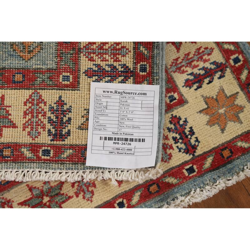Light Blue Kazak Oriental Rug Hand-Knotted Wool Carpet - 2'0"x 3'0"