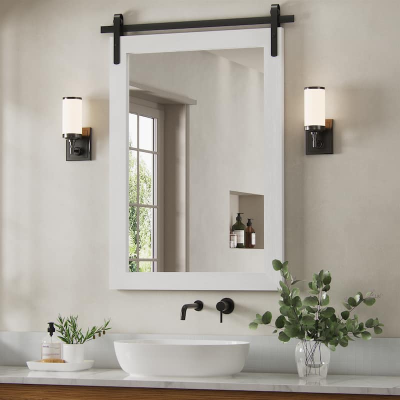 Rural Style Wall Mirrors Farmhouse Bathroom Mirrors Barn Mirror Vanity Mirror with Wood Framed(1 Piece)