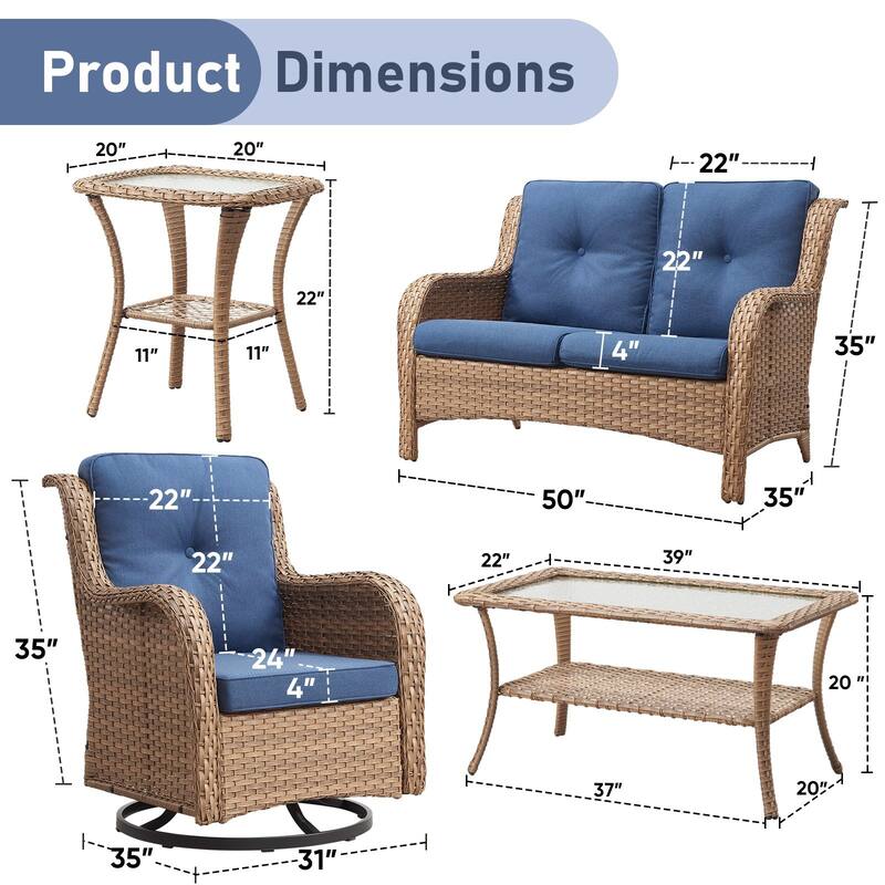 Pocassy Outdoor 4 Inch Sofa Swivel Chairs Table