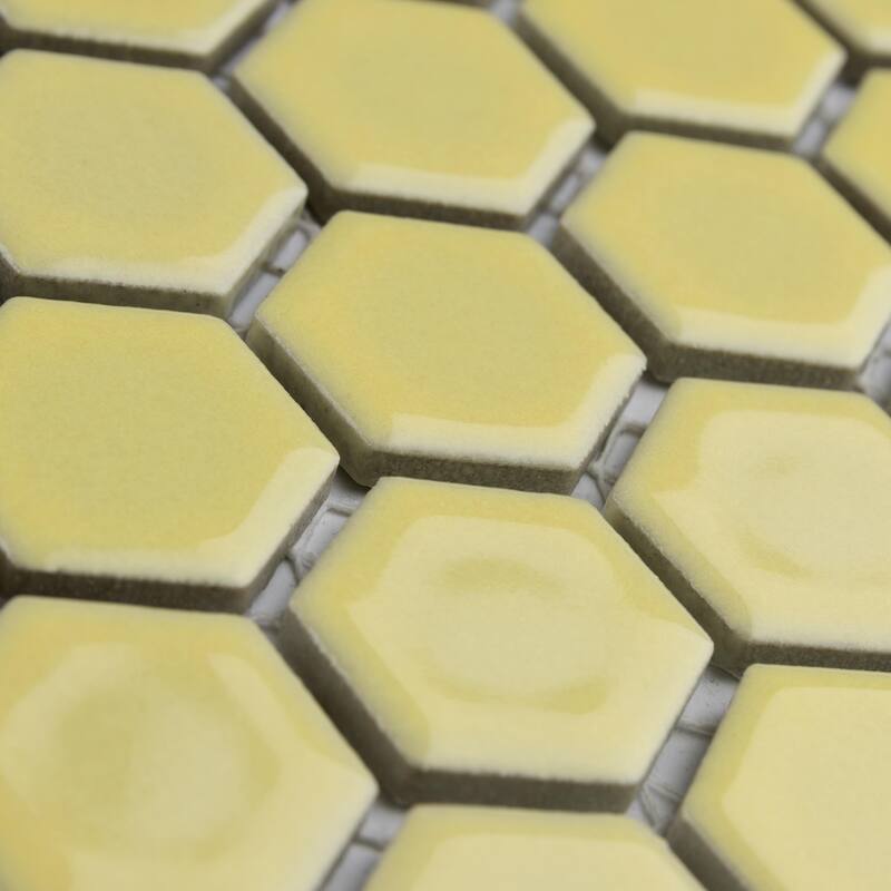 Merola Tile Hudson 1" Hex Vintage Yellow 11-7/8" x 13-1/4" Porcelain Floor and Wall Tile