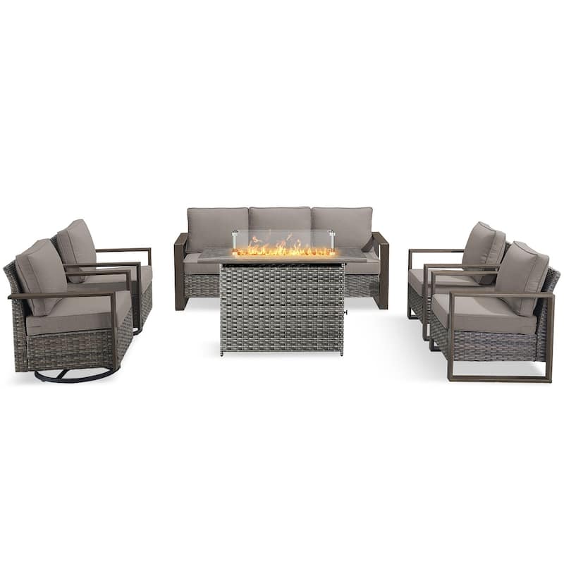 Pocassy Outdoor Sofa Patio Chair with Fire Table Set