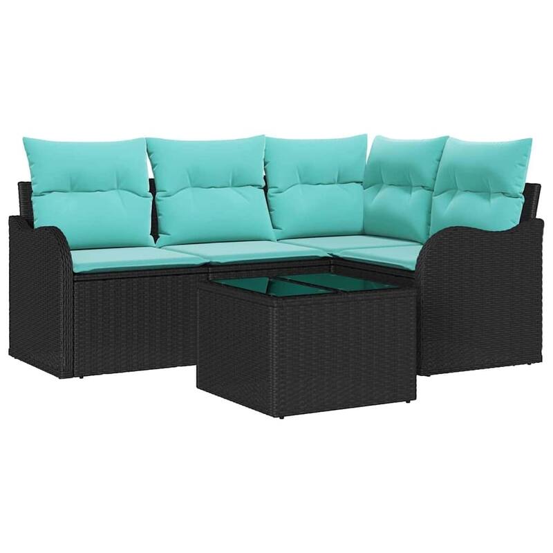 vidaXL 4 Garden Sofa Set with Cushions Black Poly Rattan - 69.9 x 48.2 x 27.2