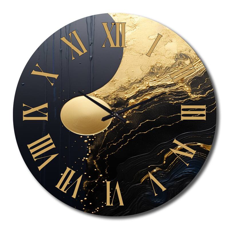 Designart "Essential Nature Abstract Gold And Black II" Abstract Painting Oversized Wall Clock