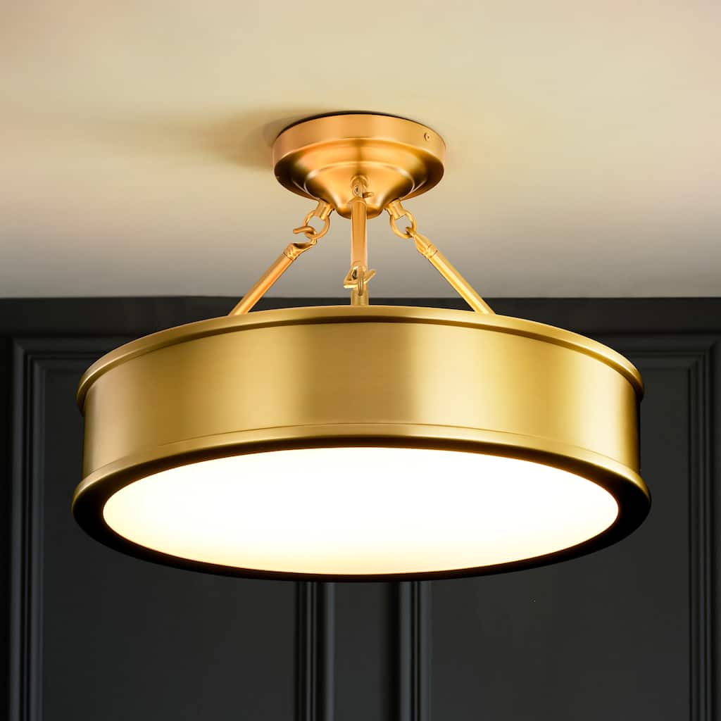 18.5 in. Modern Retro Brushed Gold Drum Integrated LED Semi-Flush Mount Light - 18.5 in. W x 12.9 in. H
