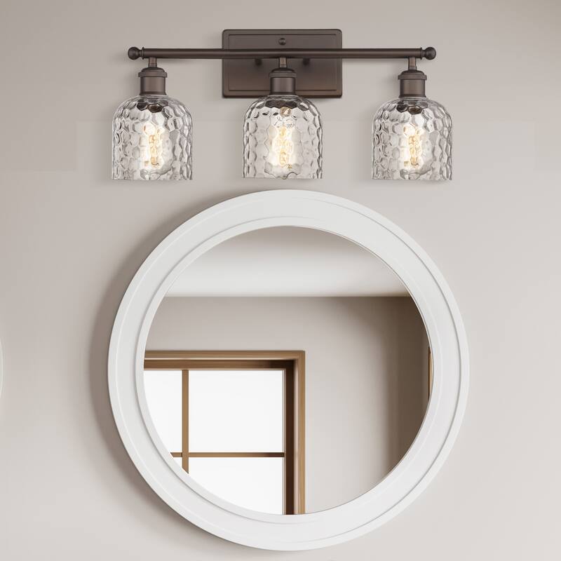 Farmhouse Vanity Light with Hammered Glass Lampshade