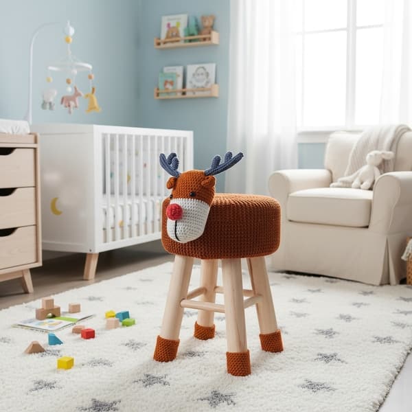 slide 2 of 9, Taylor & Olive Modern Woven Brown Deer Ottoman Stool with Wooden Legs