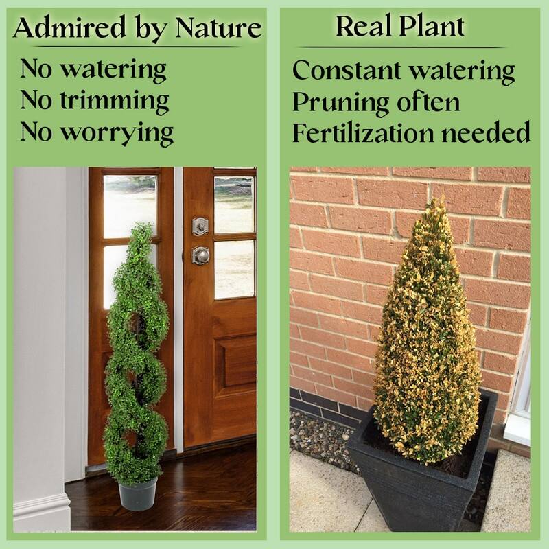 5' Faux Boxwood Double-Spiral Topiary Tree in Plastic Pot (Set of 2) - GTR4631-NATURAL-2