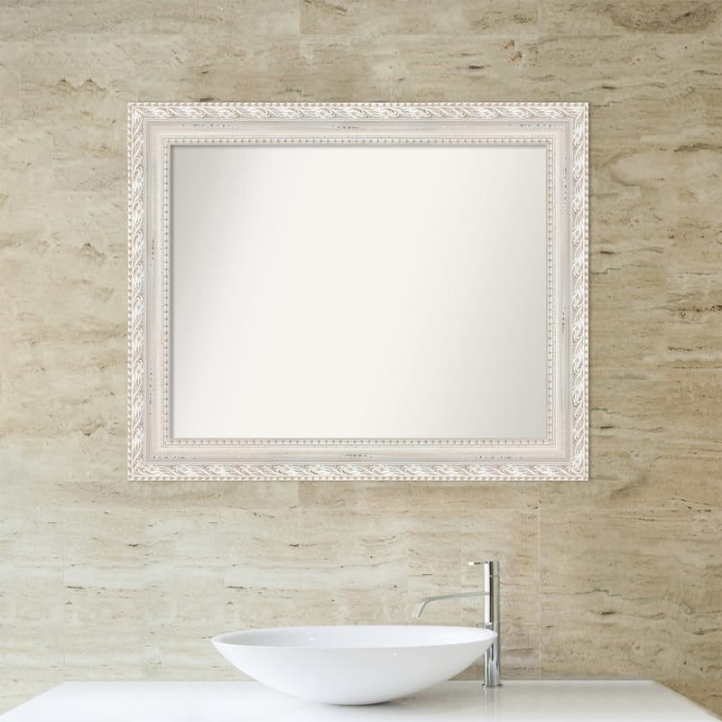 Opera Off White Non-Beveled Wood Framed Bathroom Vanity Wall Mirror - Opera Off White