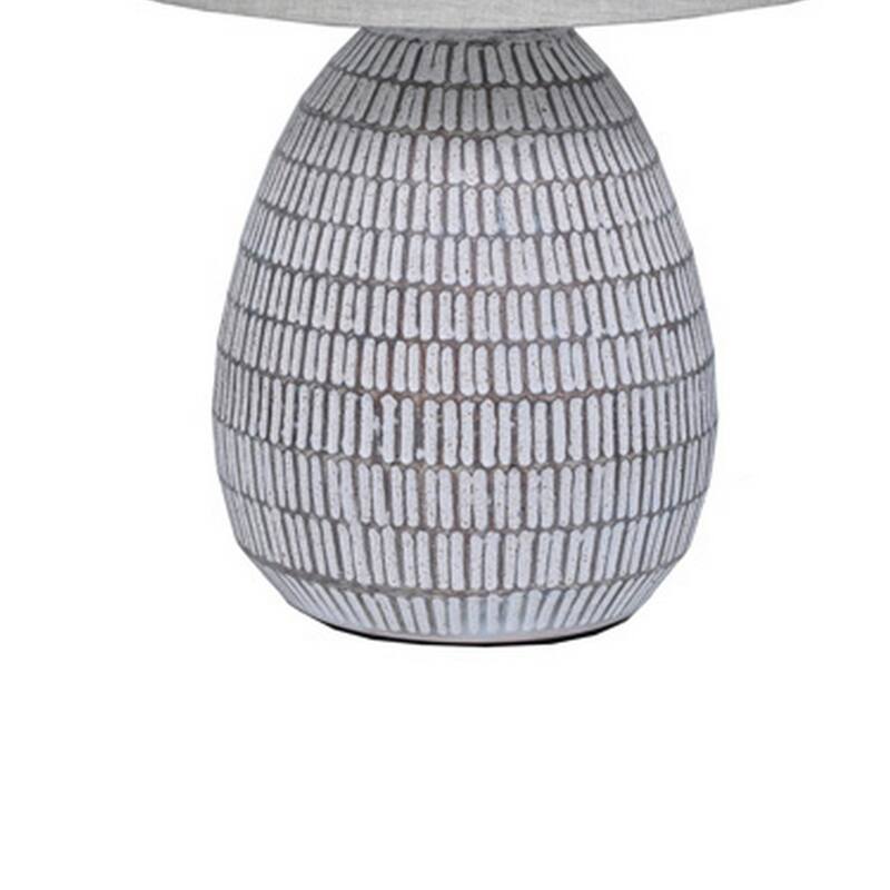 Gyen 29 Inch Table Lamp, Antique White Pattern Pot Base, Gray Empire Shade