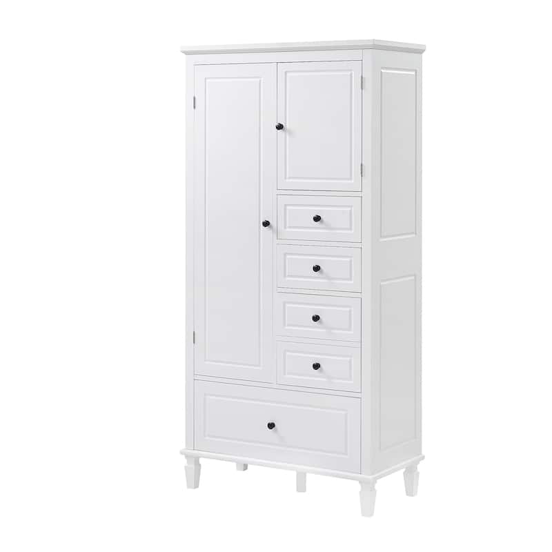 Tall and Wide Storage Cabinet with Doors for Bathroom/Living Room, Four Drawers of Different Sizes, Adjustable Shelves