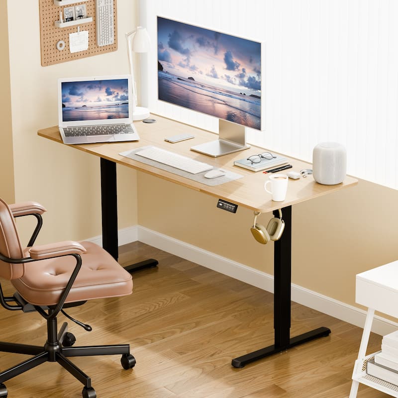 Electric Standing Desk, Height Adjustable Desk with Memory Preset and LED Display - 63*24 - Walnut/Black