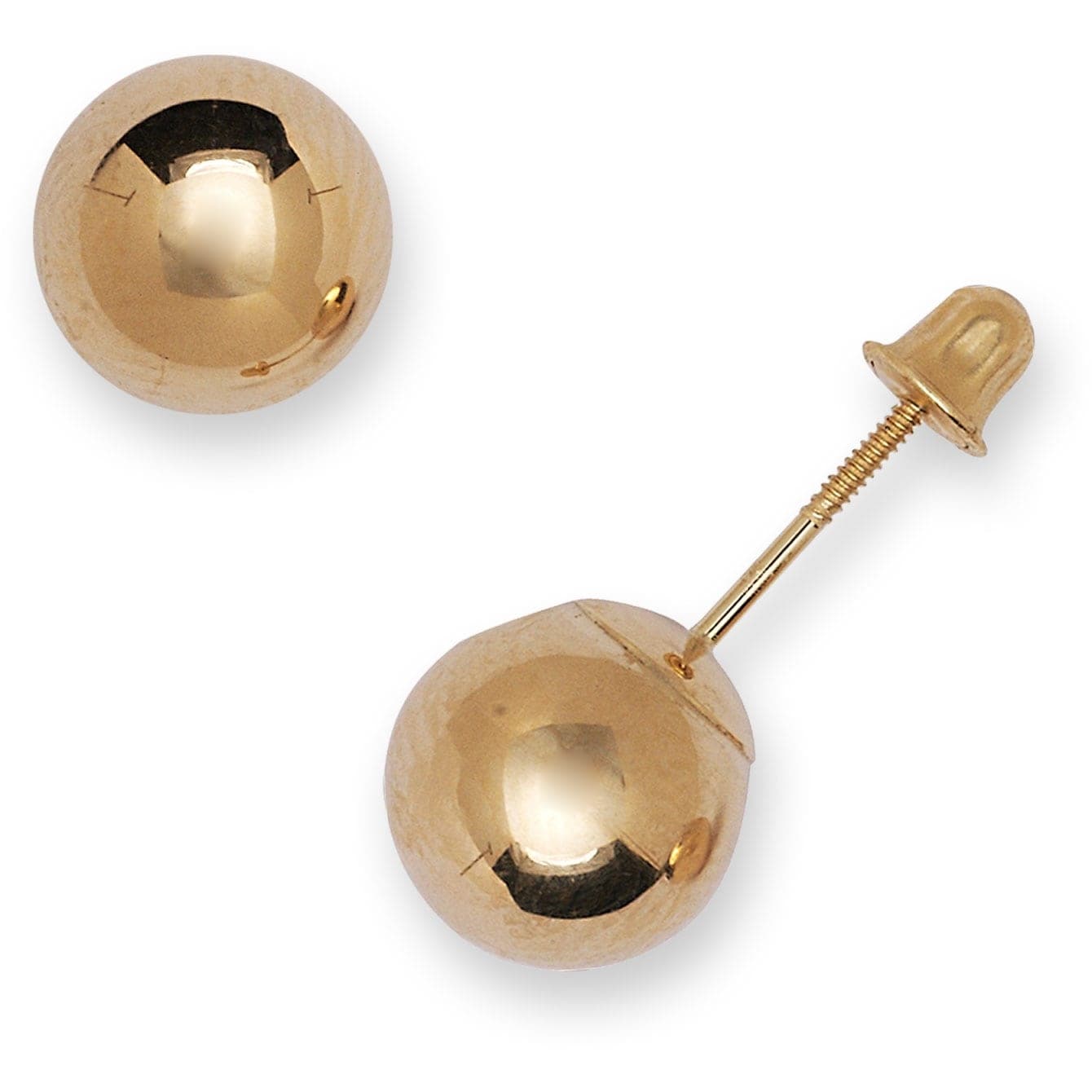 Curata 14k Solid Gold Large 8mm Screw Back Ball Earrings