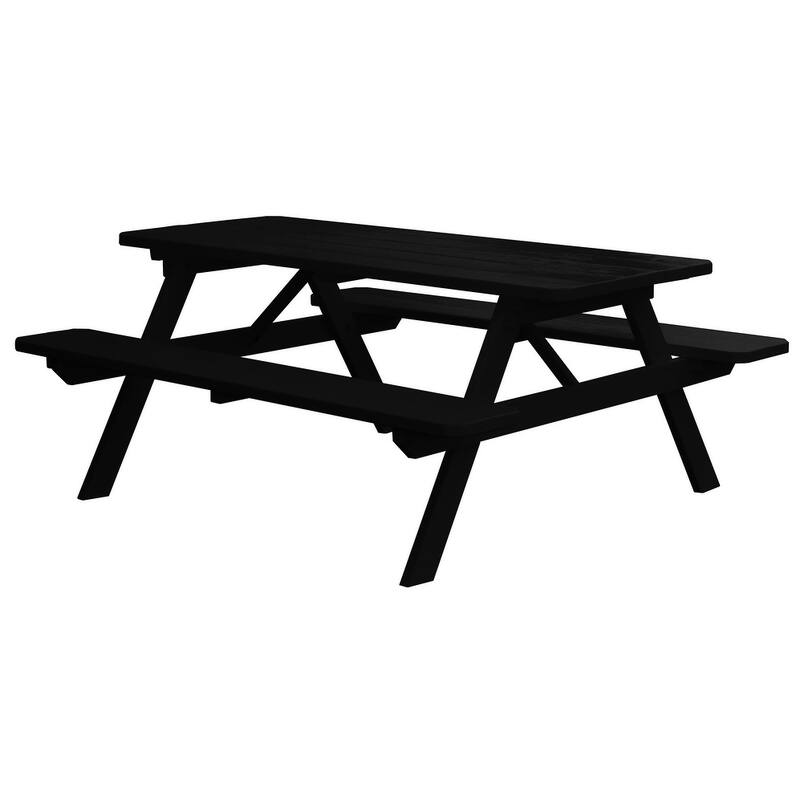 Pine 8' Picnic Table with Attached Benches - Black