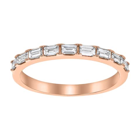 14K Rose Gold 1/3 ct. TDW Baguette Diamonds Semi Eternity Wedding Band Ring by Beverly Hills Charm
