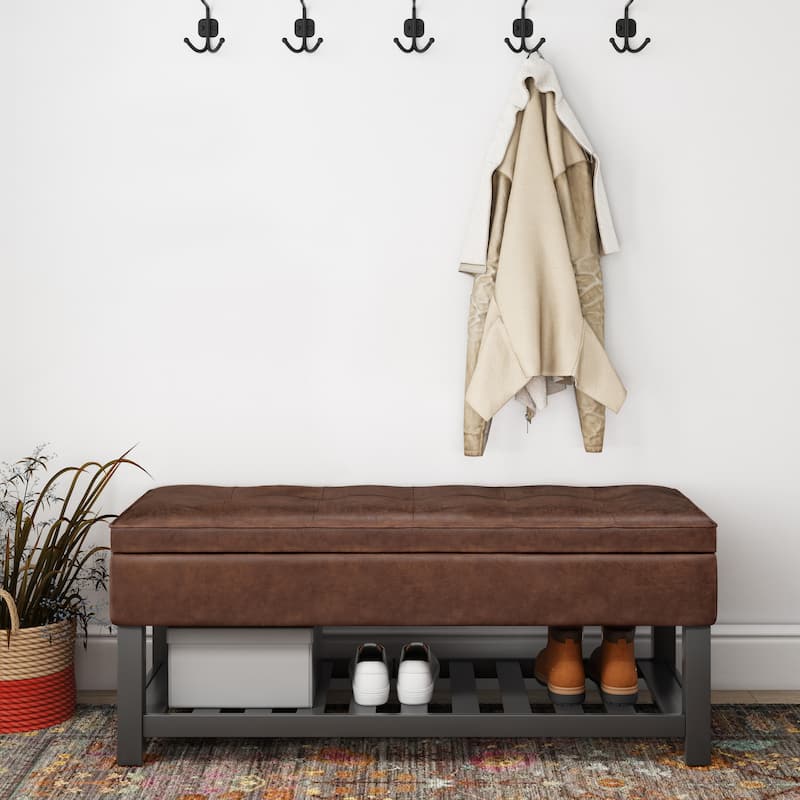WYNDENHALL Essex 44 inch Wide Transitional Rectangle Ottoman Bench - Distressed Saddle Brown