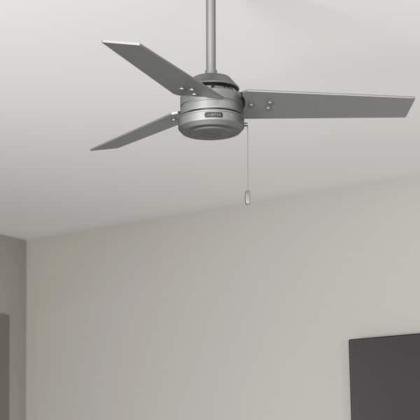 slide 2 of 98, Hunter Cassius Outdoor Ceiling Fan, Damp Rated - Industrial, Farmhouse, Contemporary 44" - Matte Silver