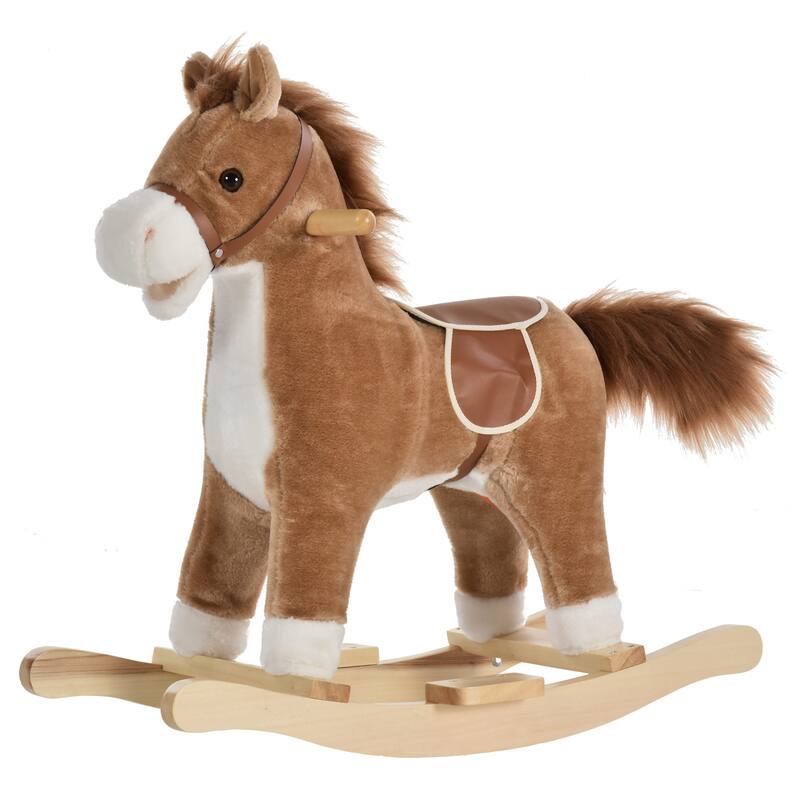 Interactive Baby Rocking Horse with Moving Mouth, Wagging Tail, and Sound Effects for Kids Ages 3-6 - Brown
